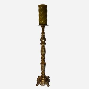 Vintage Large 2’ Candle Stick Holder Brass Intricate Stem & Base Gorgeous Rare